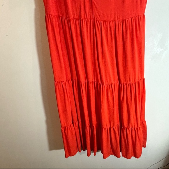 ZARA Sz L Viscose Linen Blend Tiered V-Neck Flowy Feminine Fresh Maxi Dress NEW - Picture 6 of 10